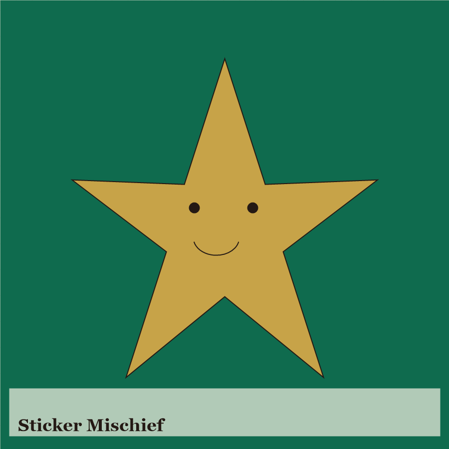 Sticker mischief placeholder with playful art shapes.