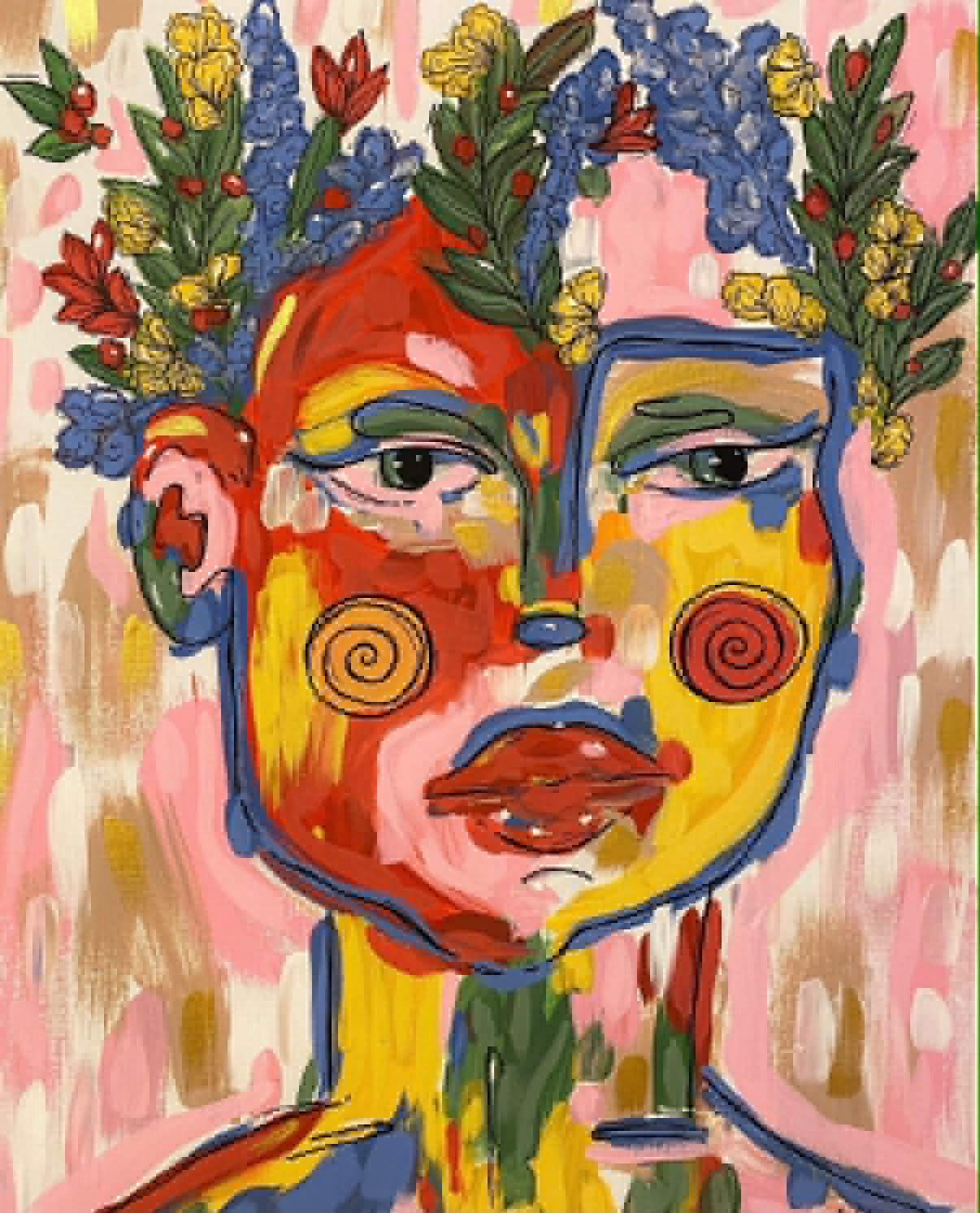 Blooming Anyway, a colourful expressive portrait print by Tianna Hall.